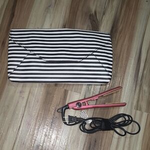 Black and White Striped Chi Clutch with Pink Mini Chi Hair Straightener